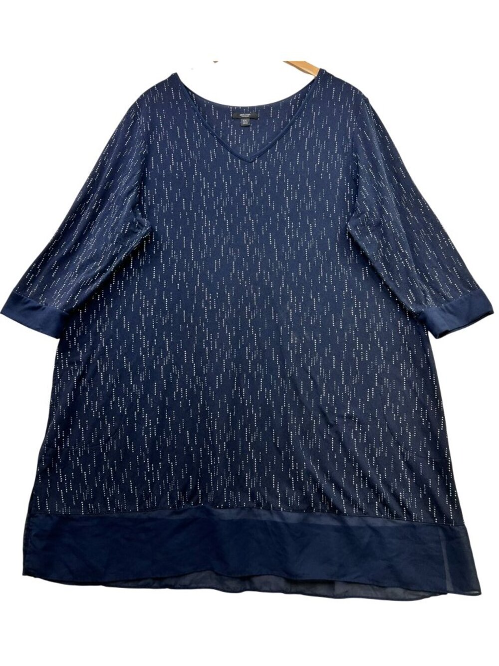 Simply Vera Vera Wang Women's V Neck Shift Dress Long Sleeve Sz XXL Blue Printed